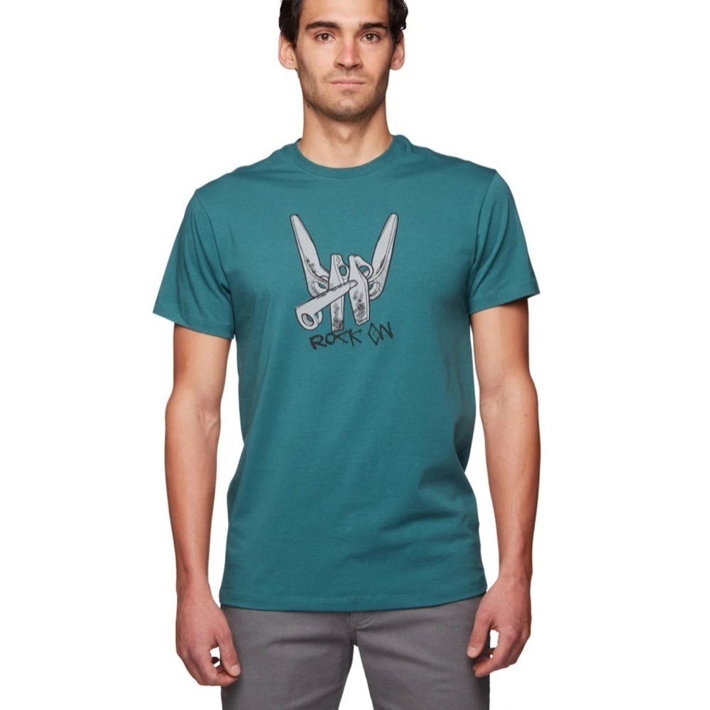 Men's Rock On Tee, Black Diamond, raging sea green size large